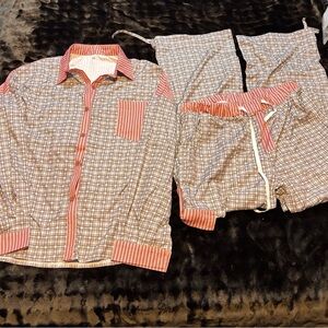 Women's Checkered Pajama Set with Red Accents